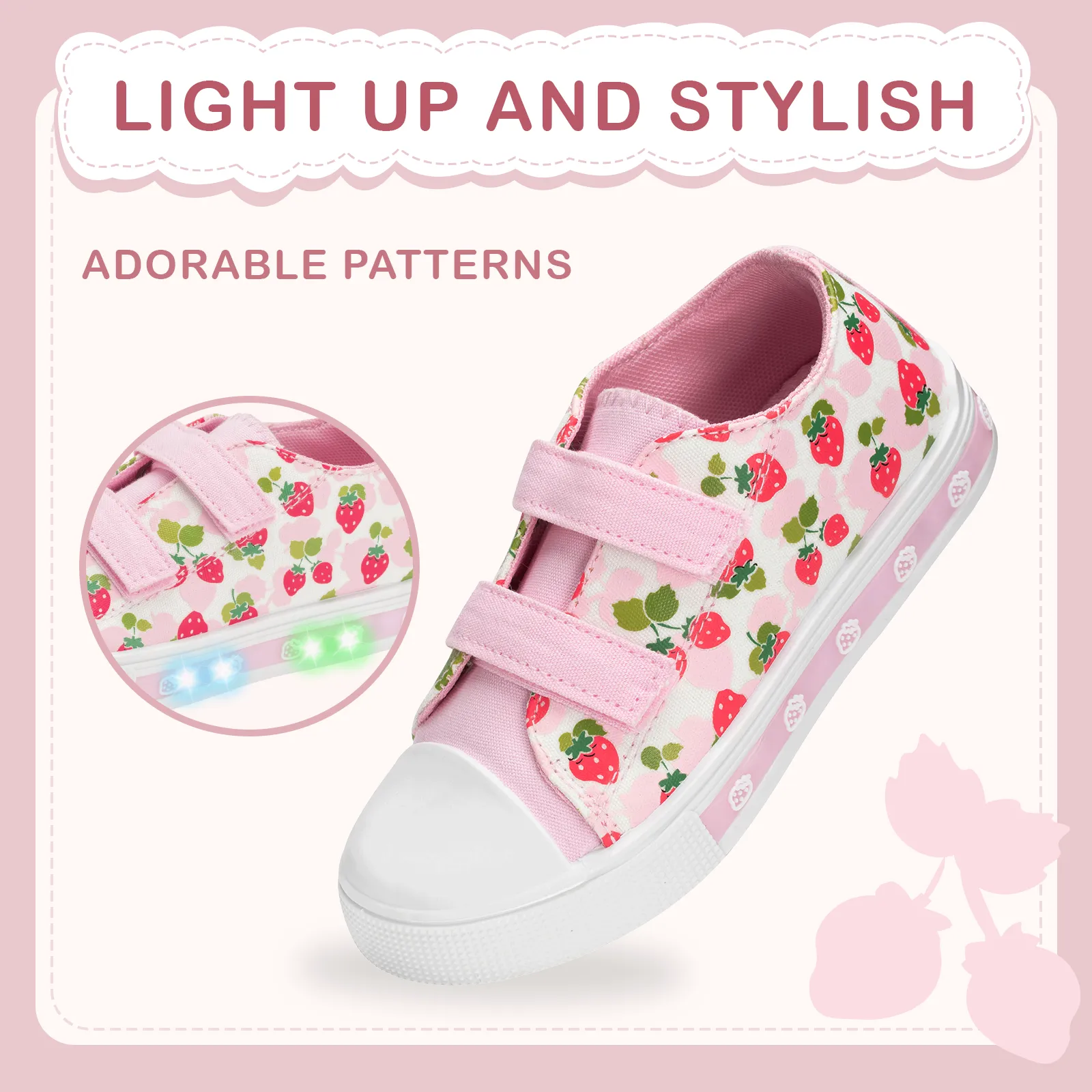 Pink Light Up Dual Straps Canvas Shoes