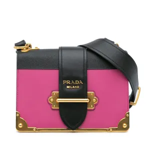 Pink Prada Saffiano Trimmed City Calf Cahier Crossbody