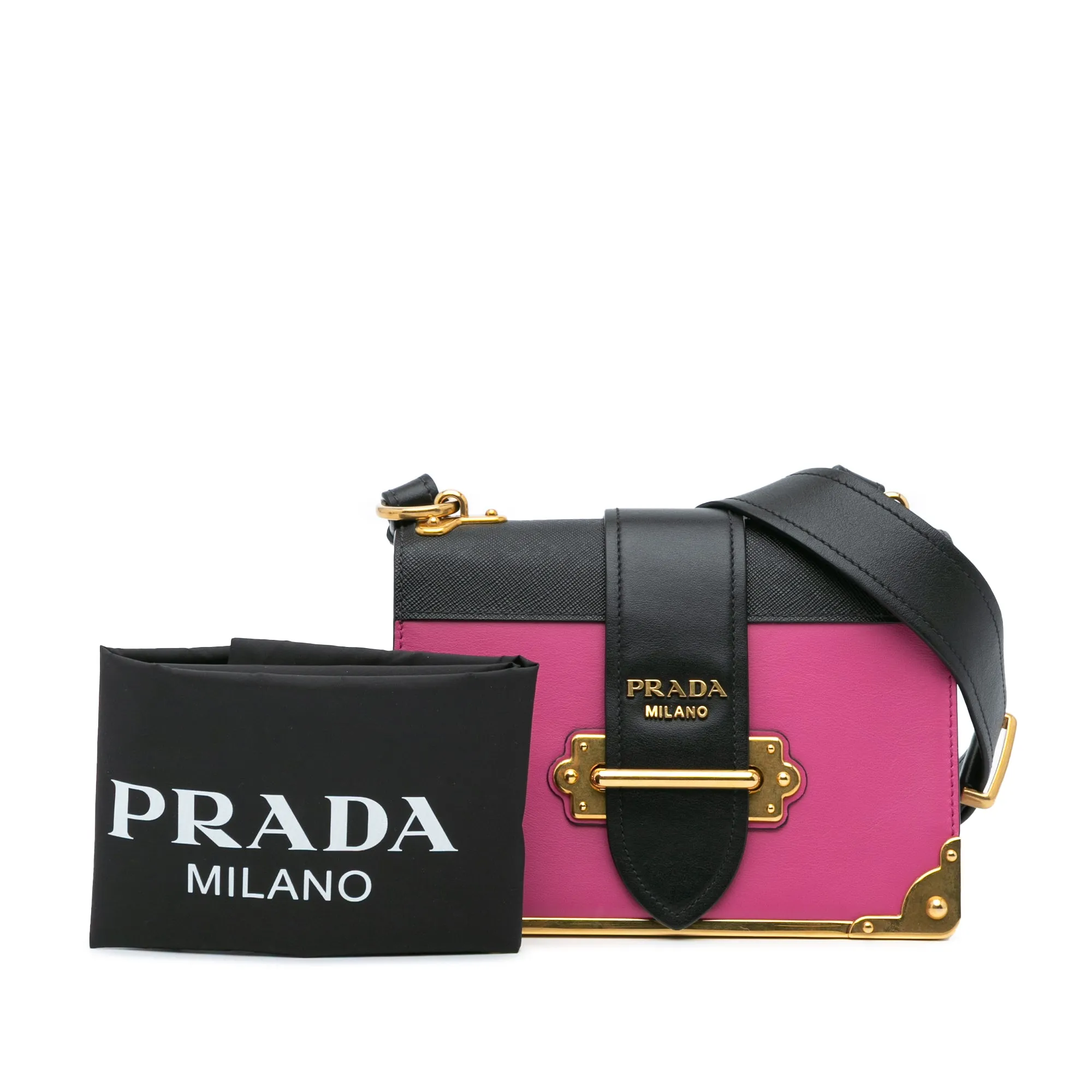Pink Prada Saffiano Trimmed City Calf Cahier Crossbody