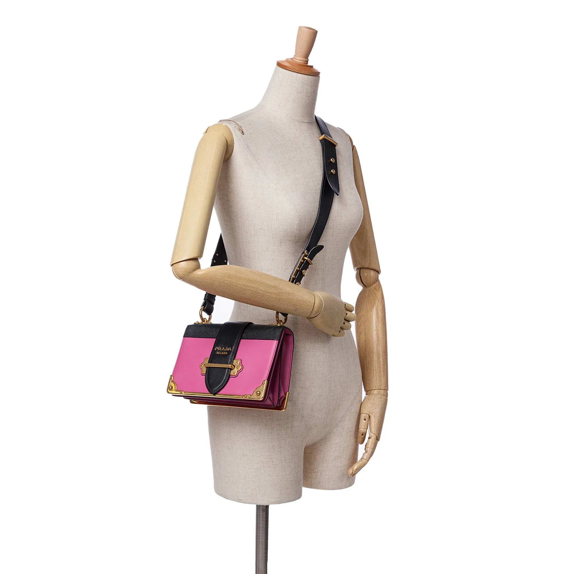 Pink Prada Saffiano Trimmed City Calf Cahier Crossbody