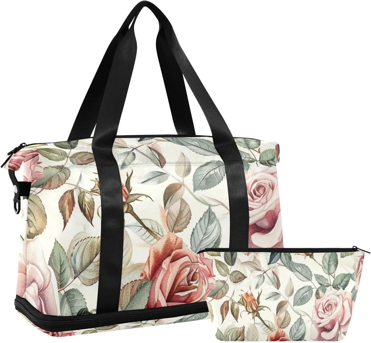 Pink Vintage Rose Travel Bag Weekender Overnight Bag with Toiletry Bag for Gym 2 Pcs Set
