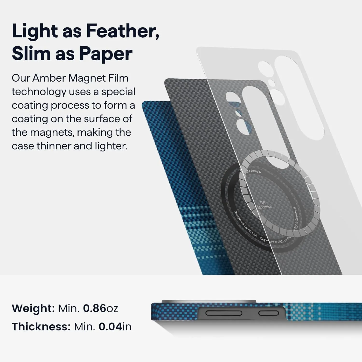 pitaka for S25 Ultra Case 6.9 Inch, Compatible with MagSafe, Slim & Light Samsung Galaxy S25 Ultra Case, 1500D Aramid Fiber Made [Tactile Woven - Moonrise]