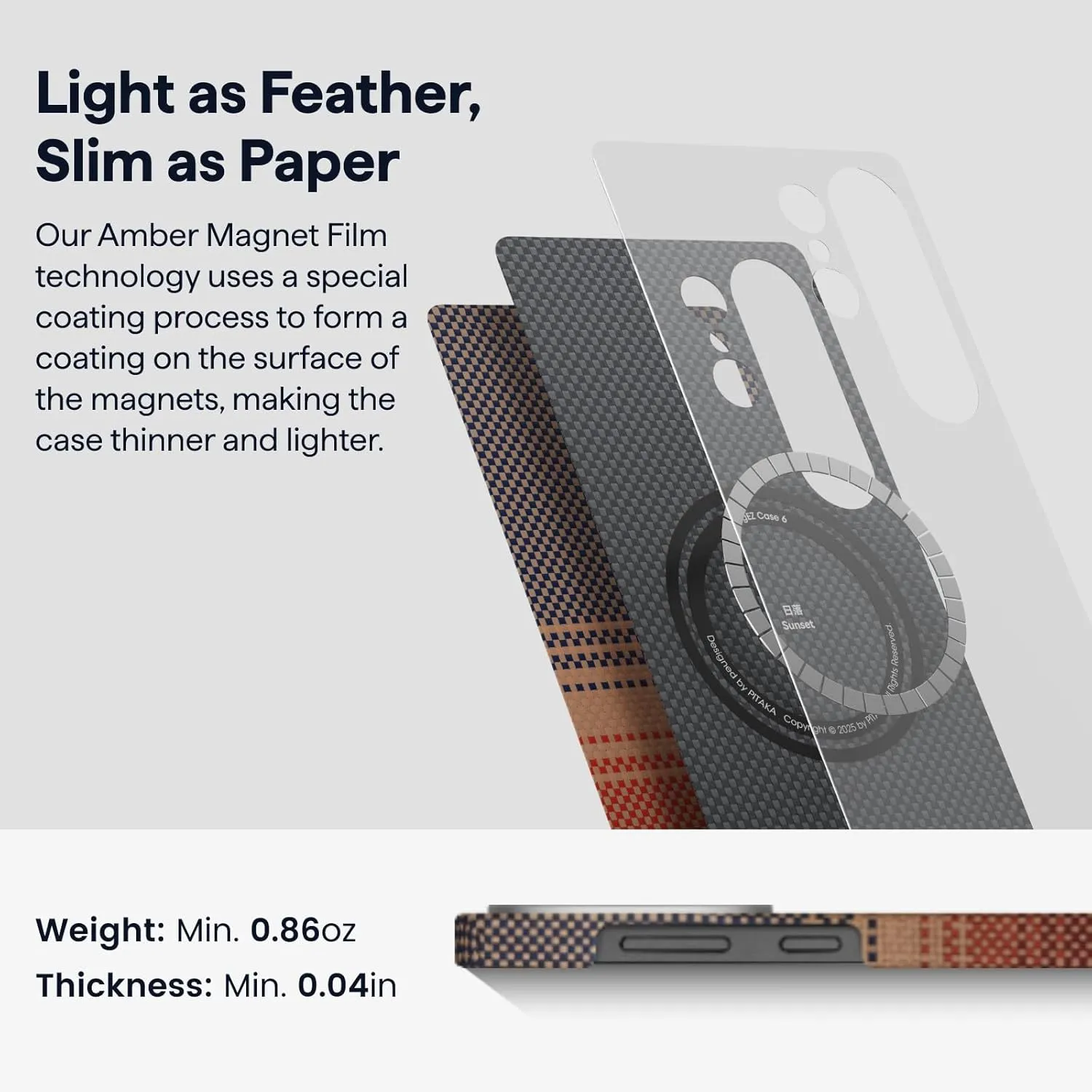 pitaka for S25 Ultra Case 6.9 Inch, Compatible with MagSafe, Slim & Light Samsung Galaxy S25 Ultra Case, 1500D Aramid Fiber Made [Tactile Woven - Sunset]