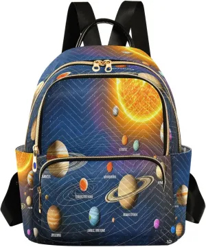 Planets Orbits Sun Darkblue Backpack Purse for Women Fashion Small Mini Daypack Purse for Lady Anti-theft Shoulder Bag Back Pack Weekend Bag