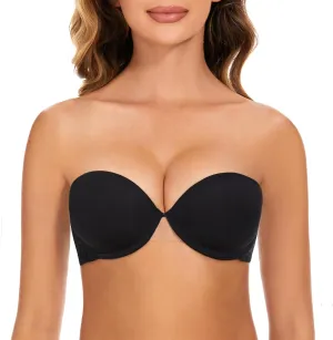 Plusexy Strapless Push Up Bras for Women Convetible Padded Add a Cup Bombshell Bra with Clear Straps