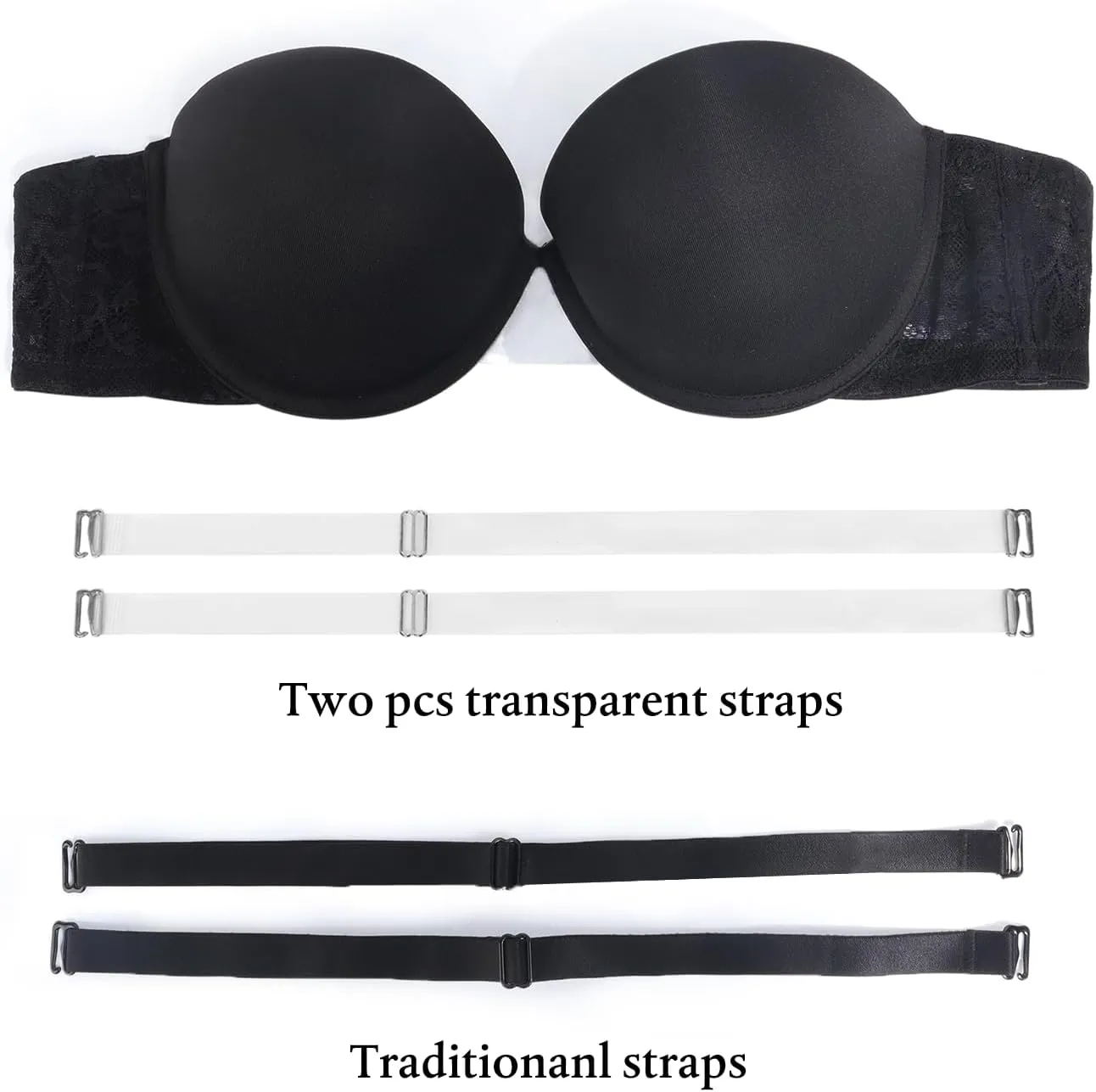 Plusexy Strapless Push Up Bras for Women Convetible Padded Add a Cup Bombshell Bra with Clear Straps