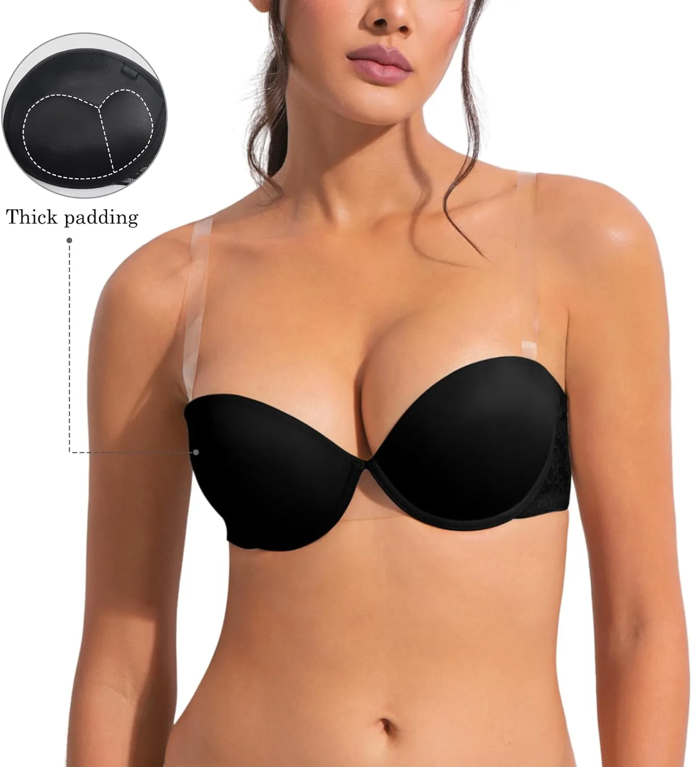 Plusexy Strapless Push Up Bras for Women Convetible Padded Add a Cup Bombshell Bra with Clear Straps