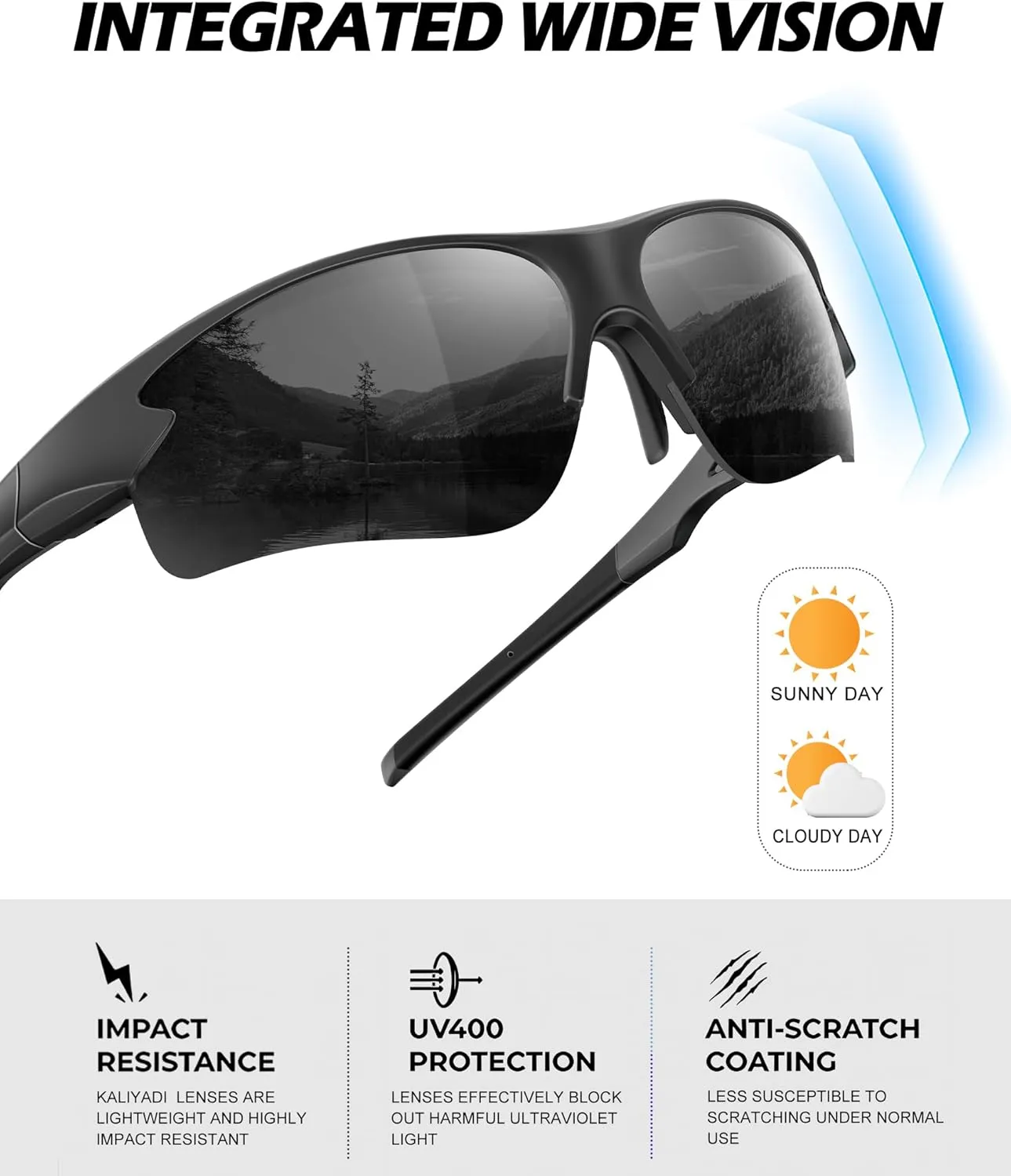 Polarized Sports Sunglasses for Men and Women - UV Protection Half Frame Sun Glasses for Running Baseball Fishing