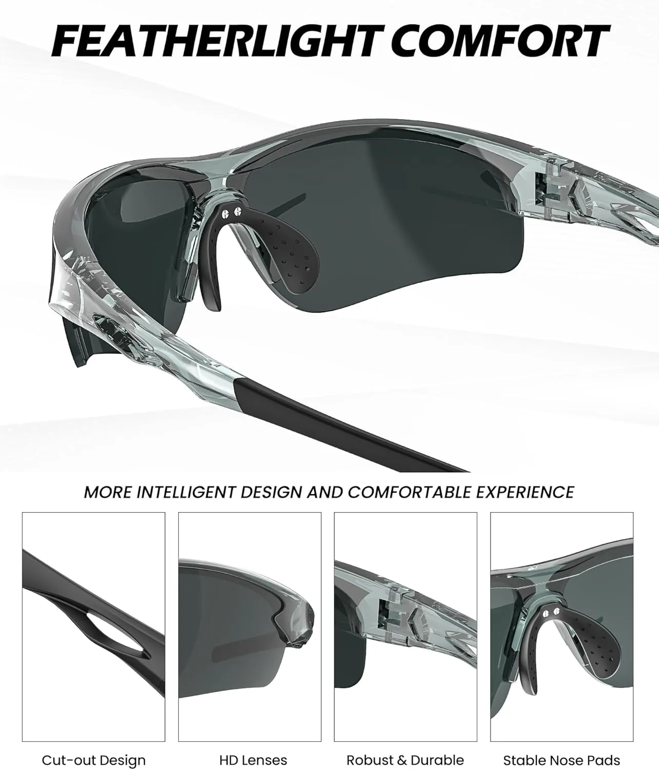 Polarized Sports Sunglasses for Men and Women - UV Protection Half Frame Sun Glasses for Running Baseball Fishing