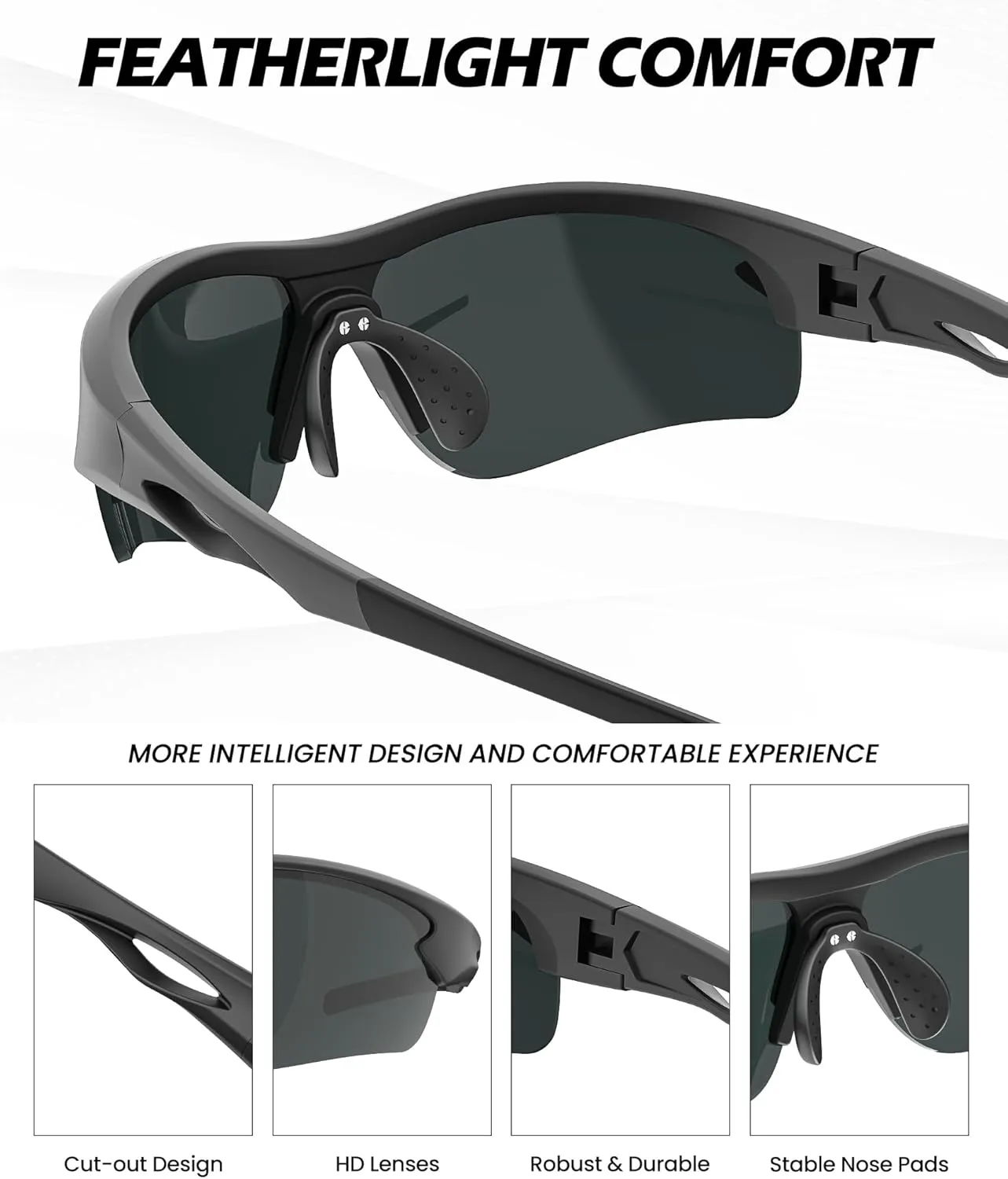 Polarized Sports Sunglasses for Men and Women - UV Protection Half Frame Sun Glasses for Running Baseball Fishing