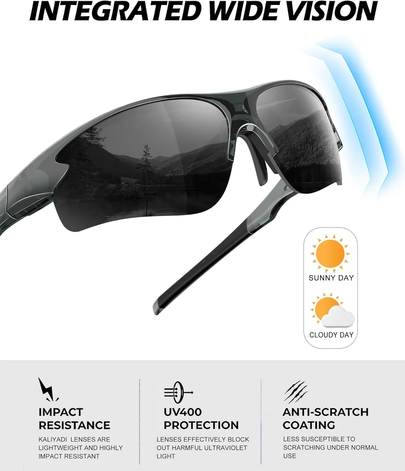 Polarized Sports Sunglasses for Men and Women - UV Protection Half Frame Sun Glasses for Running Baseball Fishing
