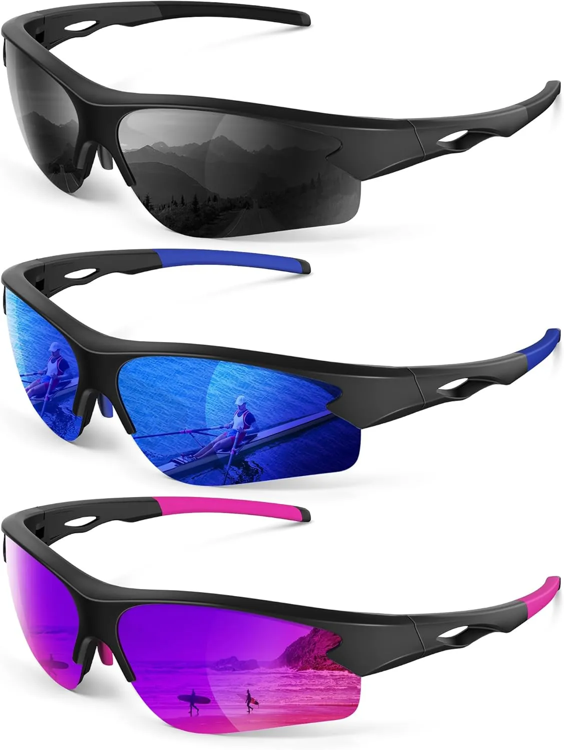 Polarized Sports Sunglasses for Men and Women - UV Protection Half Frame Sun Glasses for Running Baseball Fishing