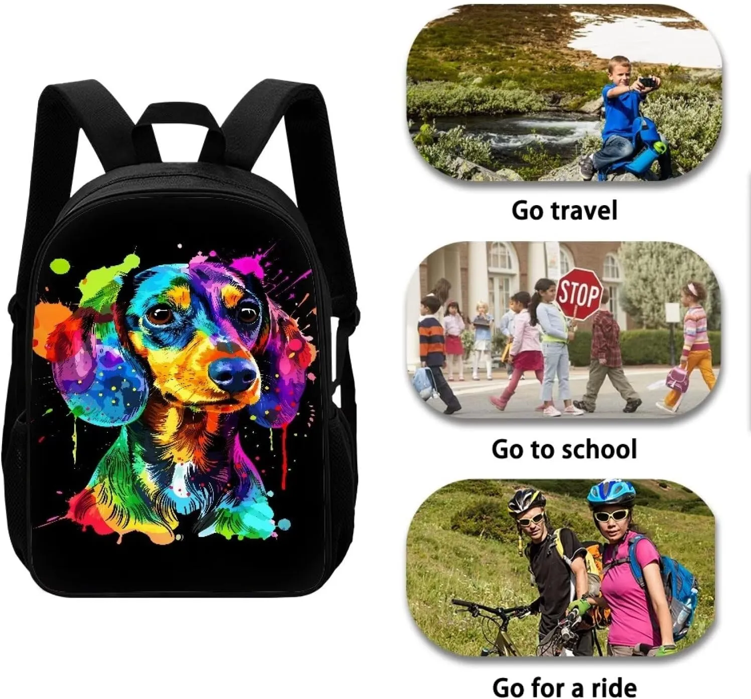 POLERO Splash Painting Dachshund Backpack for Sausage Dog Lovers Kids Bags Bookbag for School 17 Inch Casual Daypack for Men Women Teens