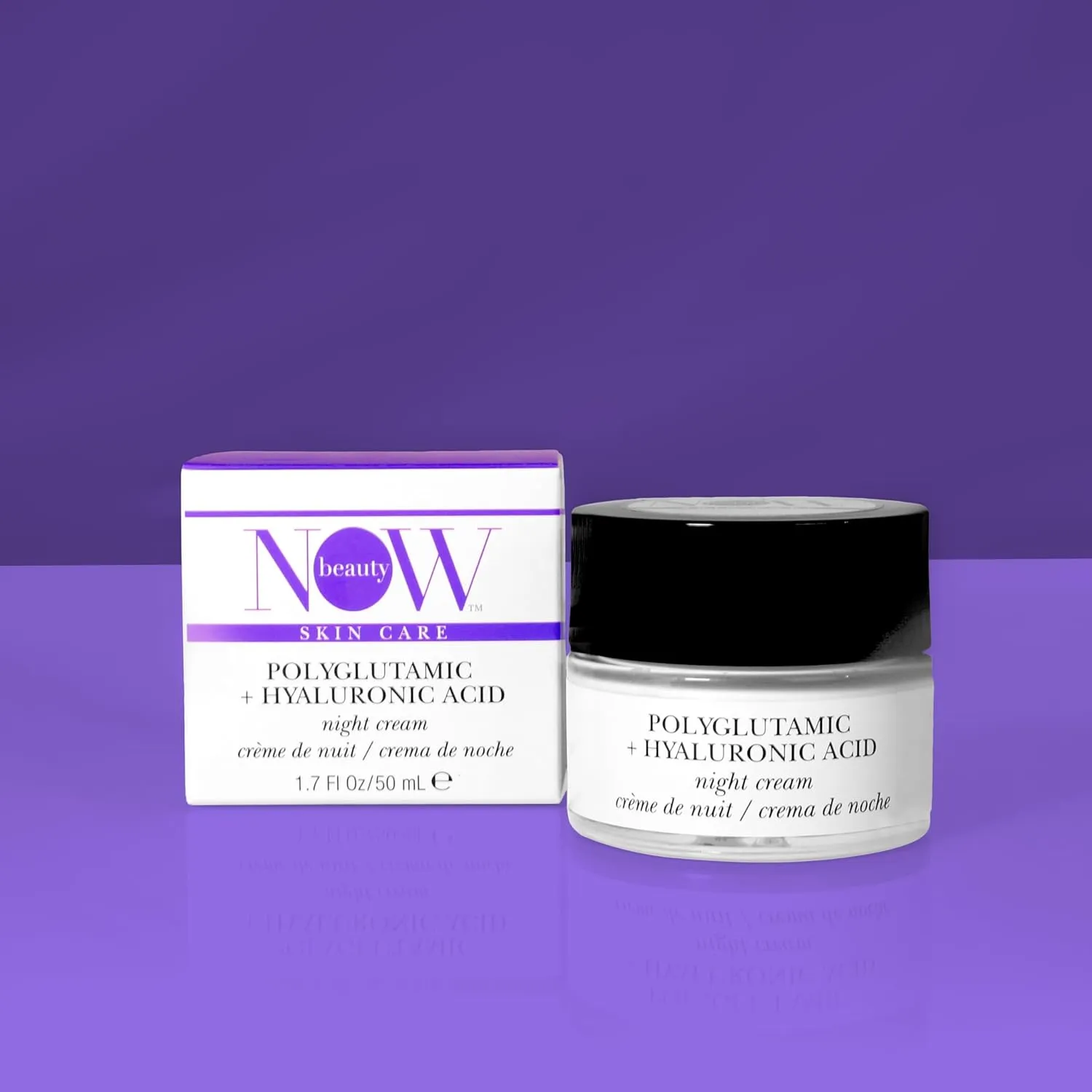 Polyglutamic Plus Hyaluronic Acid Night Cream - Deeply Hydrating Moisturizer - Overnight Anti-Aging Cream for Face - Vegan – Sulfate & Paraben Free - For Men & Women - Travel Size - 1.7 oz