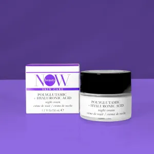 Polyglutamic Plus Hyaluronic Acid Night Cream - Deeply Hydrating Moisturizer - Overnight Anti-Aging Cream for Face - Vegan – Sulfate & Paraben Free - For Men & Women - Travel Size - 1.7 oz