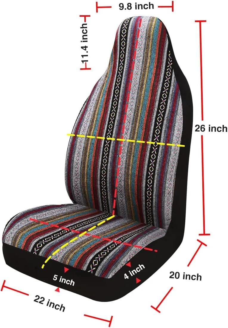 PONYJOYUP Baja Saddle Blanket Car Seat Covers 2PCS Front, Breathable and Washable Striped Woven Automotive Vehicle Seat Cover, Universal Seat Cover for Sedan, SUV, Truck, Airbag Compatible