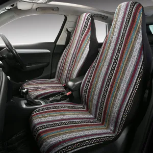 PONYJOYUP Baja Saddle Blanket Car Seat Covers 2PCS Front, Breathable and Washable Striped Woven Automotive Vehicle Seat Cover, Universal Seat Cover for Sedan, SUV, Truck, Airbag Compatible