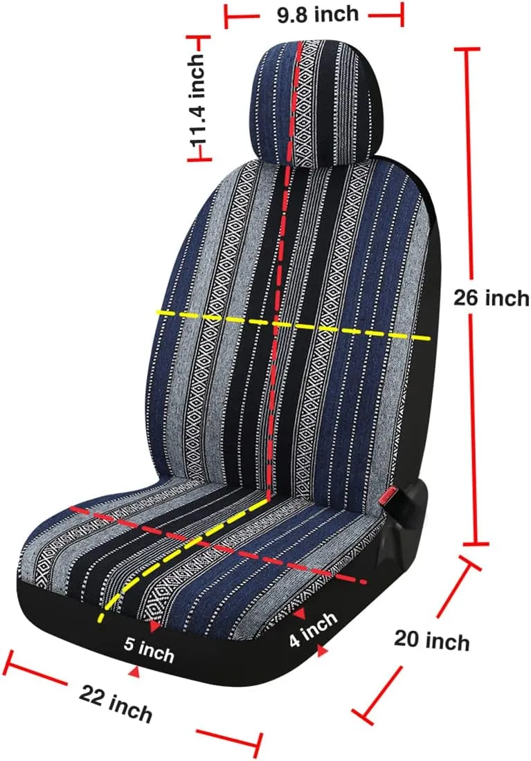 PONYJOYUP Baja Saddle Blanket Car Seat Covers 4PCS Front, Breathable and Washable Striped Woven Automotive Vehicle Universal Seat Cover for Sedan, SUV, Truck, Airbag Compatible