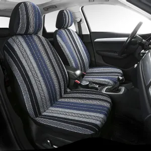 PONYJOYUP Baja Saddle Blanket Car Seat Covers 4PCS Front, Breathable and Washable Striped Woven Automotive Vehicle Universal Seat Cover for Sedan, SUV, Truck, Airbag Compatible