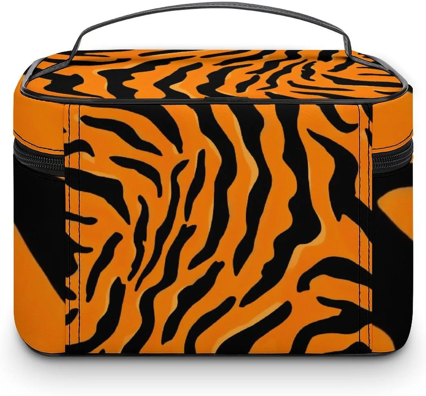 Portable Makeup Bag with Zipper Pouch, Animal Print Tiger Stripe Cosmetic Case Large Capacity Travel Makeup Case Organizer Toiletry Brushes Storage Bag