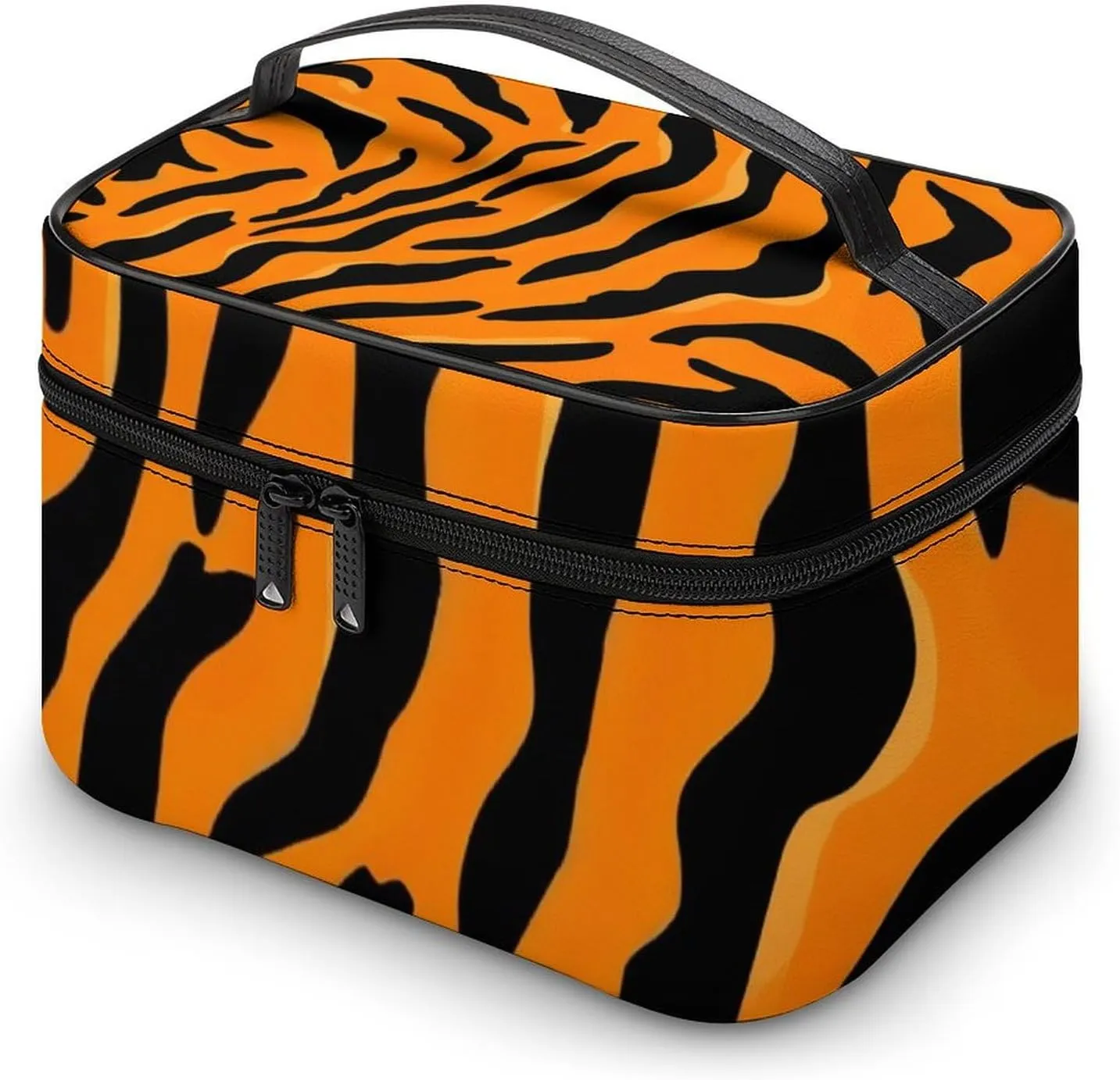 Portable Makeup Bag with Zipper Pouch, Animal Print Tiger Stripe Cosmetic Case Large Capacity Travel Makeup Case Organizer Toiletry Brushes Storage Bag