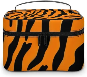 Portable Makeup Bag with Zipper Pouch, Animal Print Tiger Stripe Cosmetic Case Large Capacity Travel Makeup Case Organizer Toiletry Brushes Storage Bag