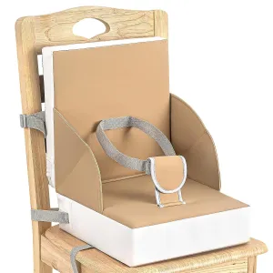 Portable Toddler Booster Seat for Dining Table, Anti-Scratch Cushion with Non-Slip Bottom, Adjustable Safety Straps, One-Second Cleaning, Khaki