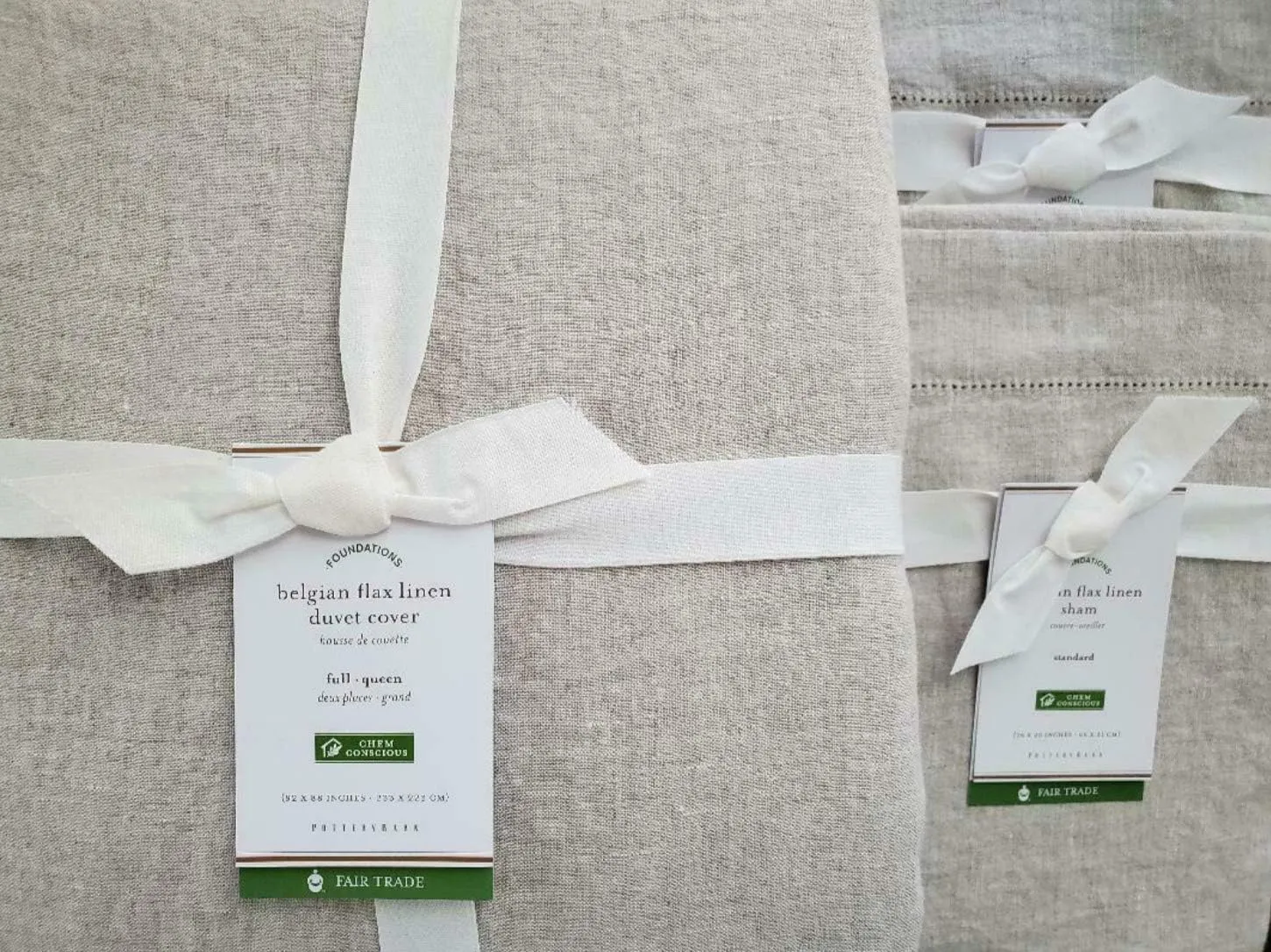 Pottery Barn Belgian Linen Flax Duvet Cover Full/Queen & Two Standard Shams ~*Flax*~