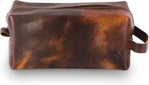 Premium Leather Toiletry Bag For Men - Travel Bag, Shaving Kit Bag & Toiletry Organizer - Full Grain Leather (Double Zip, Antique)