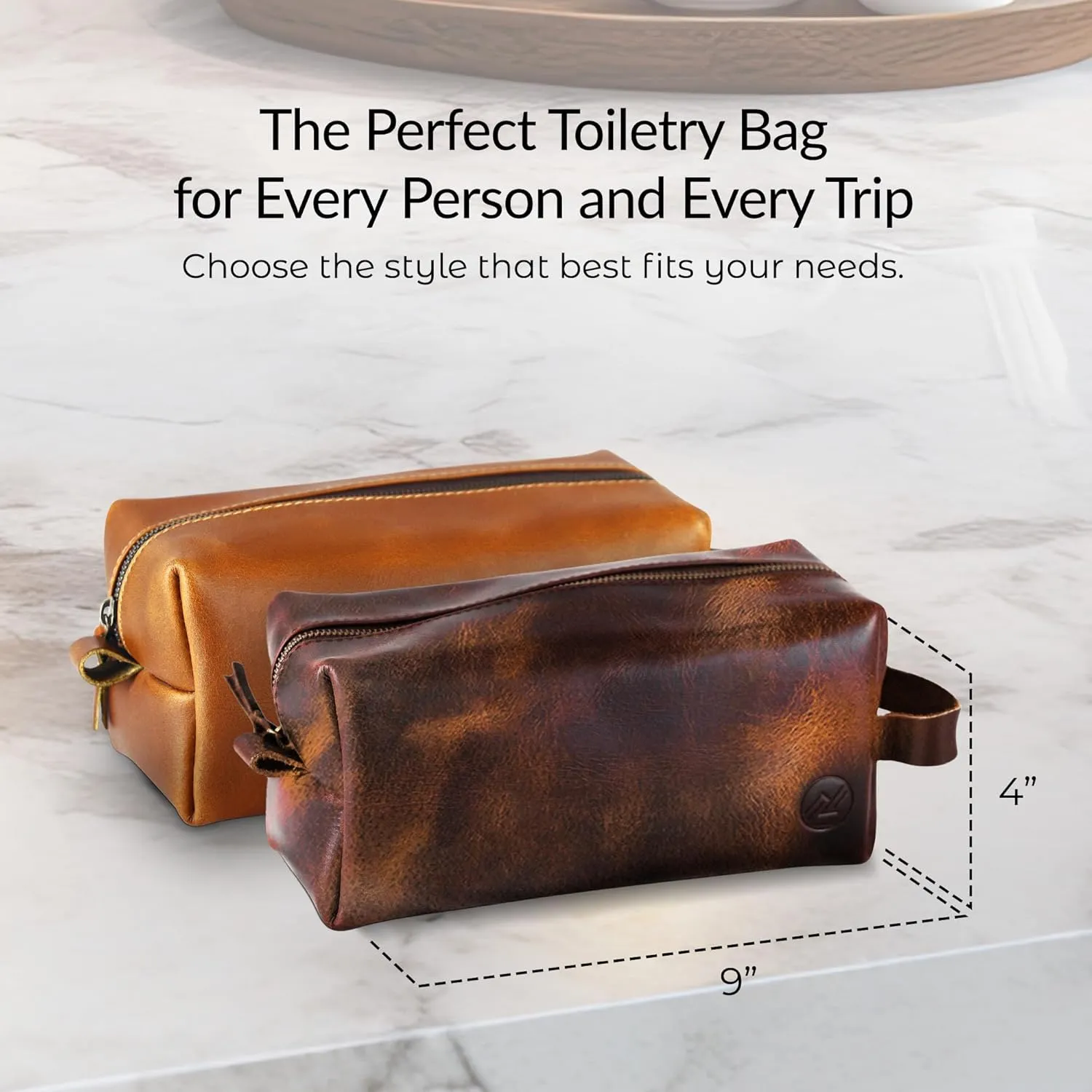 Premium Leather Toiletry Bag For Men - Travel Bag, Shaving Kit Bag & Toiletry Organizer - Full Grain Leather (Double Zip, Antique)