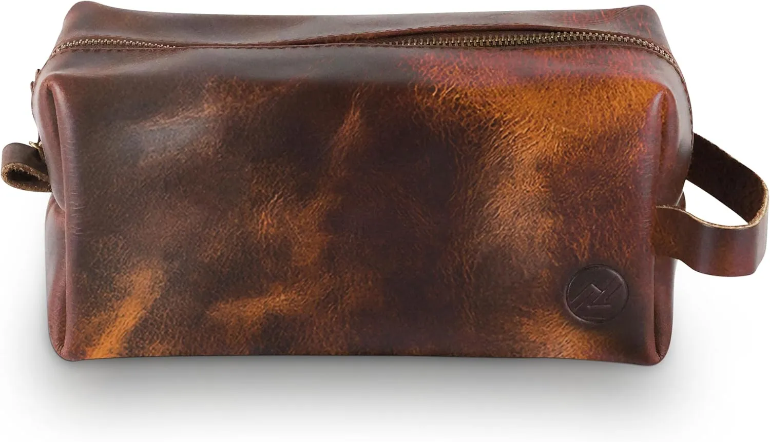 Premium Leather Toiletry Bag For Men - Travel Bag, Shaving Kit Bag & Toiletry Organizer - Full Grain Leather (Double Zip, Antique)