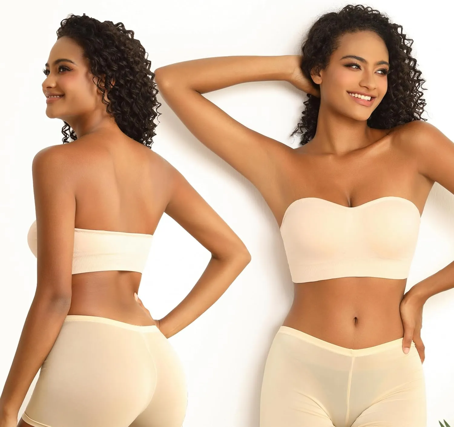 PRETTYWELL Strapless Bra for Women Comfort Non-Slip Seamless Padded Bandeau Bras Wireless Tube Top Bra with Multi-Way Straps