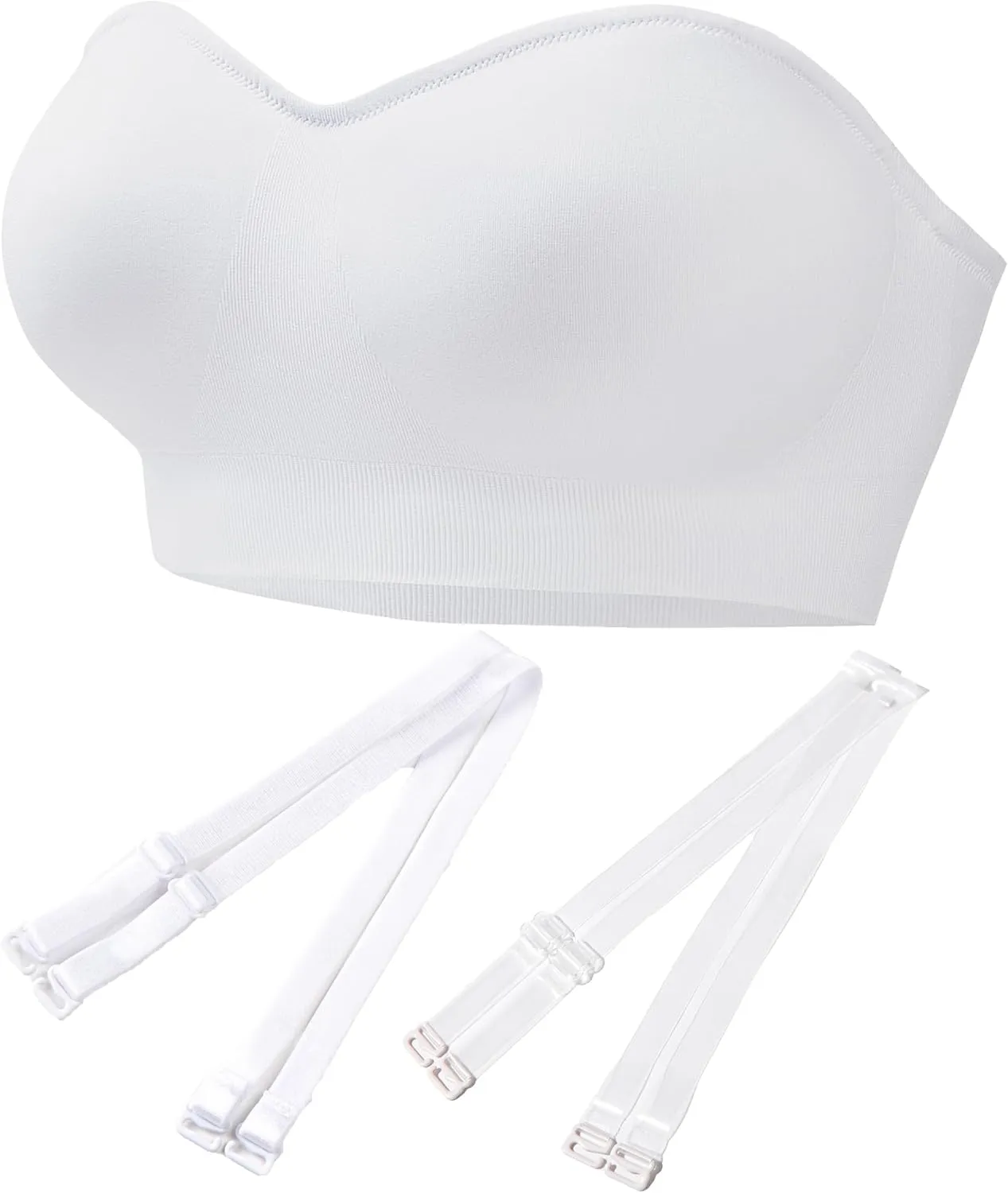 PRETTYWELL Strapless Bra for Women Comfort Non-Slip Seamless Padded Bandeau Bras Wireless Tube Top Bra with Multi-Way Straps