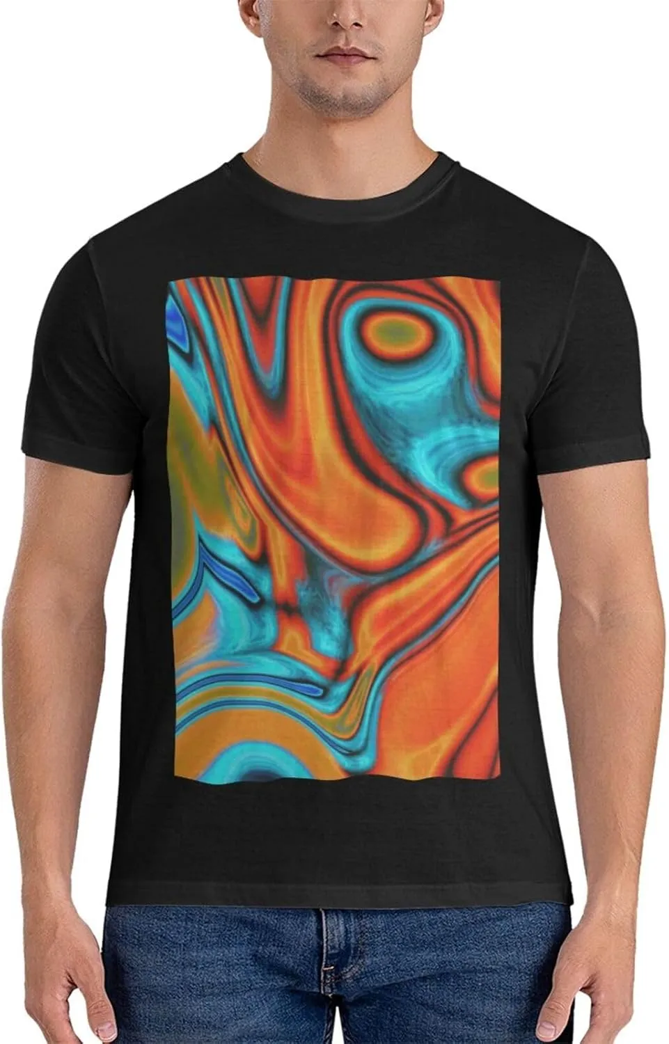 Primitive Rustic Western Cowboy Brown Turquoise Tooled Leather Cotton Short Sleeve T-Shirt,Stretch Comfortfit Tee for Sport
