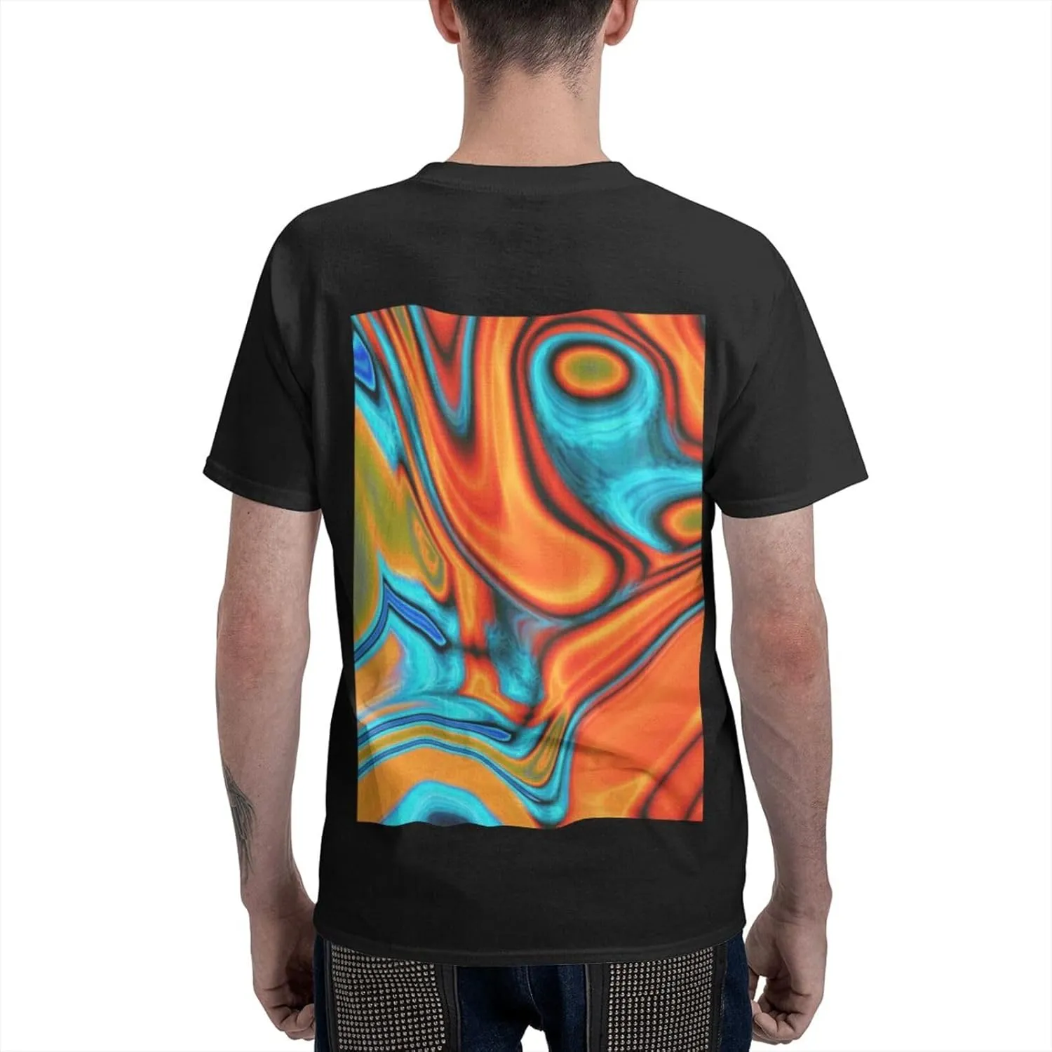 Primitive Rustic Western Cowboy Brown Turquoise Tooled Leather Cotton Short Sleeve T-Shirt,Stretch Comfortfit Tee for Sport
