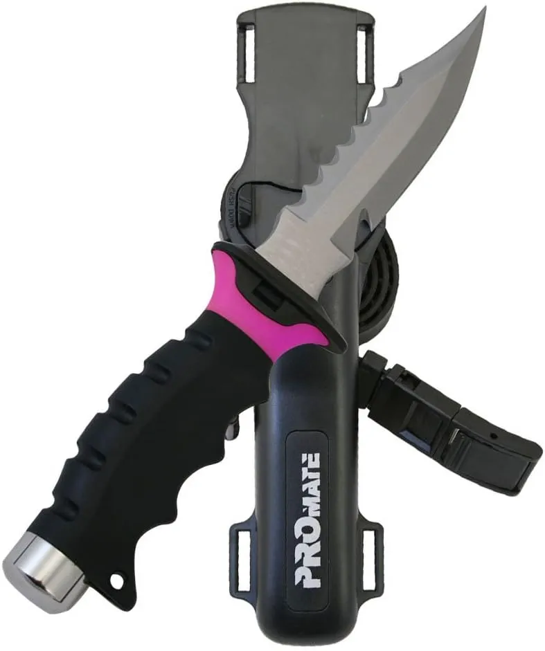 Promate KF510-Pink, Sharp Tip Stainless Steel Knife for Scuba Diving Snorkeling