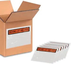 PSBM Packing List Enclosed Envelope Panel Face Back Side Load 4.5" x 6" 1000 Pcs Printing Pouch Envelope Bag for Invoice Packing Slip, Written in Orange/Black