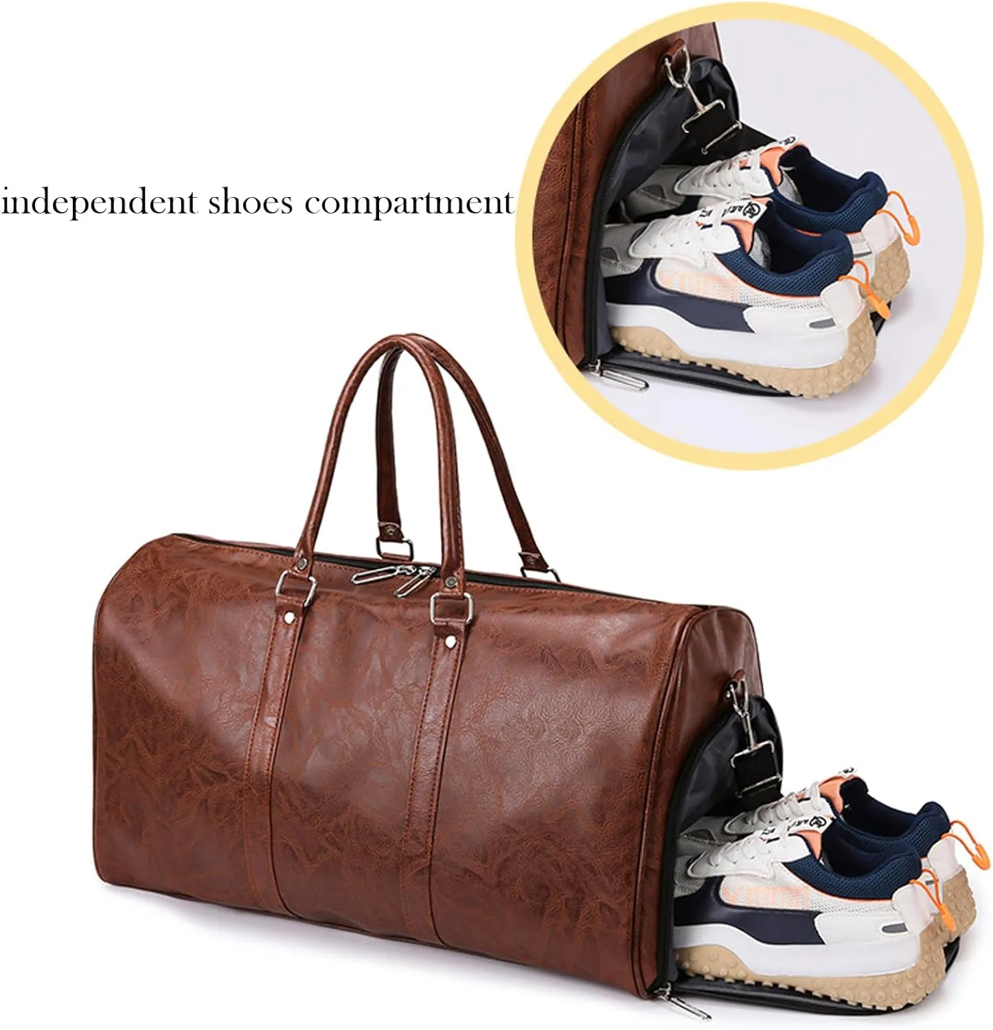 PU Leather Duffle Bag for Travel Duffel Bag, Gym Bag Overnight Bags Weekender Bag for Men (deep brown)