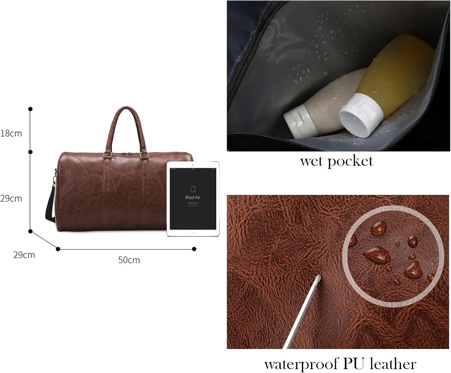 PU Leather Duffle Bag for Travel Duffel Bag, Gym Bag Overnight Bags Weekender Bag for Men (deep brown)