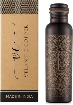 Pure Copper Water Bottle - Indian Handmade Ayurveda Healing Benefit Water Bottle for Drinking, Travel, Hiking, Gym, Office, Outdoor - Antique Finish - 950 ML
