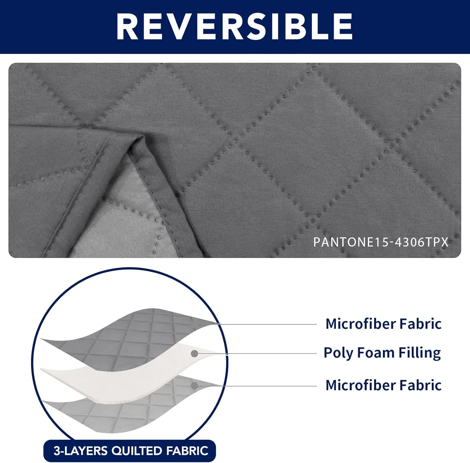 PureFit Water Resistant Reversible Sofa Covers for Reclining Sofa - Non Slip Split Recliner Couch Cover for 3 Cushion Couch, Washable Furniture Protector for Kid, Dog (3 Seat, Gray/Light Gray)