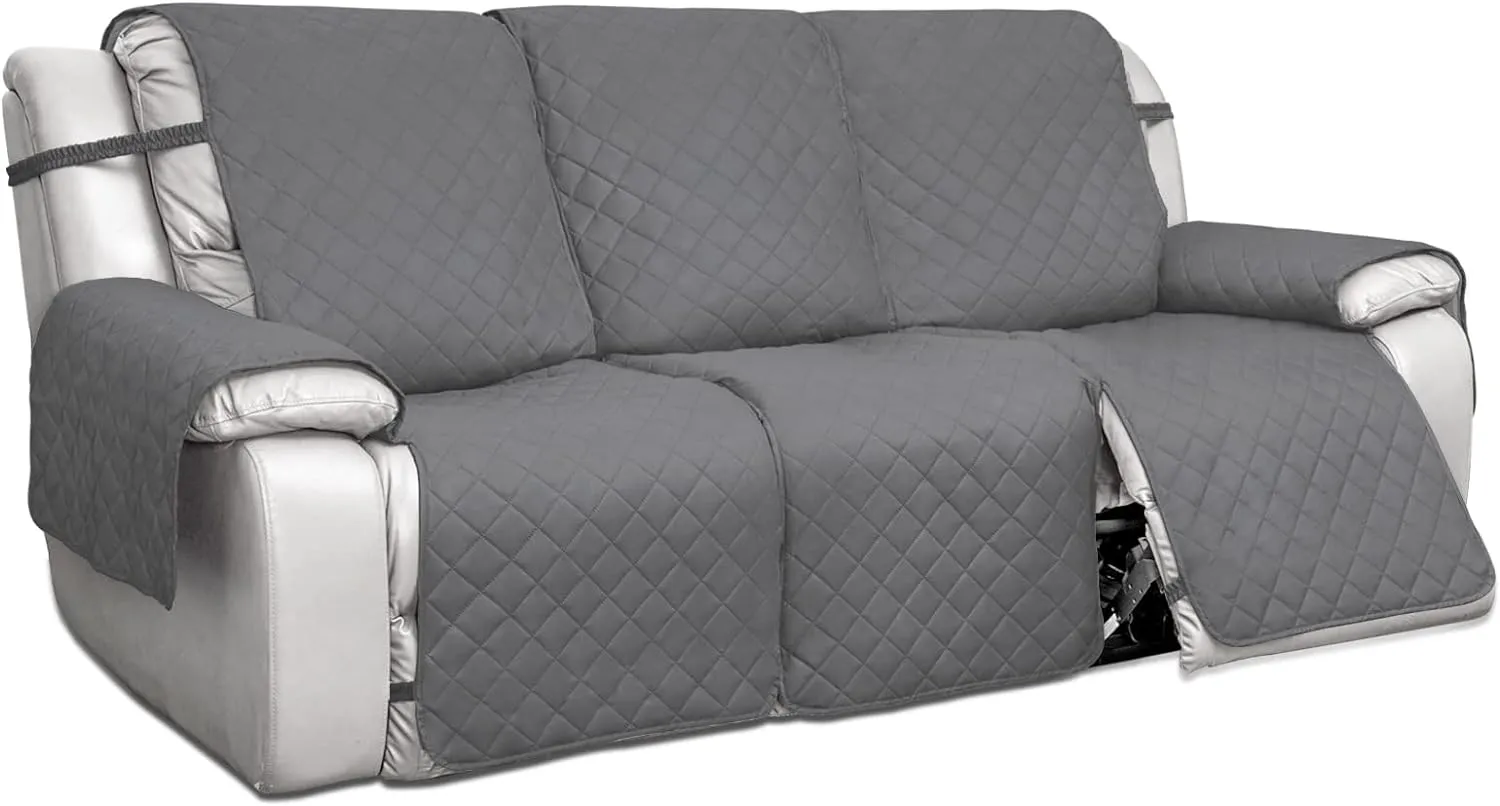PureFit Water Resistant Reversible Sofa Covers for Reclining Sofa - Non Slip Split Recliner Couch Cover for 3 Cushion Couch, Washable Furniture Protector for Kid, Dog (3 Seat, Gray/Light Gray)