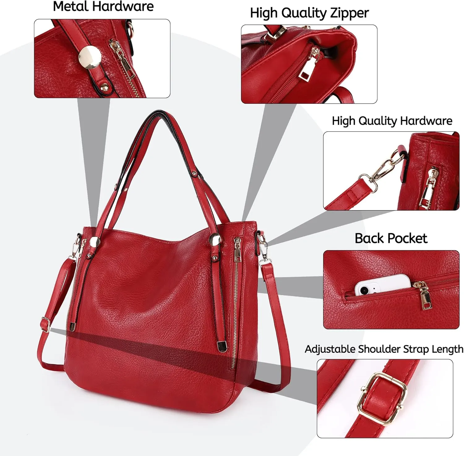 Purses Hobo Handbag for Women Vegan Leather Shoulder Bag Large Capacity Crossbody Bag with Adjustable Straps