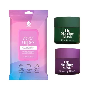 Pursonic Lip Care & Cleanse Bundle – Lip Sleeping Mask (Gummy Bear & Fresh Mint)   Makeup Removal Wipes (60-Count)