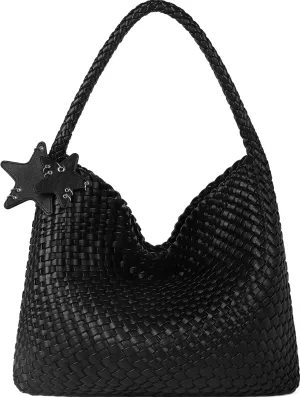 Queenoris Woven Tote Bag for Women, Fashion Vegan Leather Shoulder Handbags Summer Beach Bag Top-handle Travel Totes
