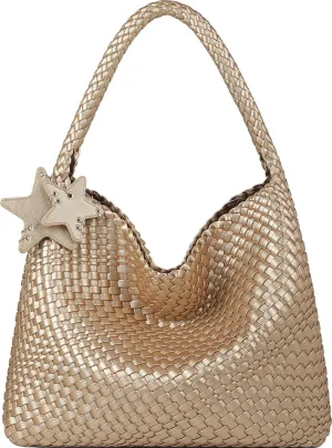 Queenoris Woven Tote Bag for Women, Fashion Vegan Leather Shoulder Handbags Summer Beach Bag Top-handle Travel Totes