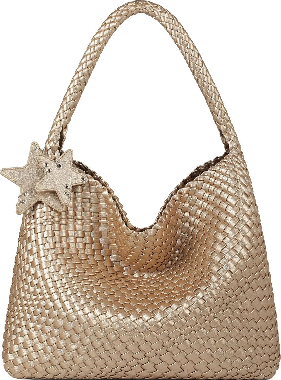 Queenoris Woven Tote Bag for Women, Fashion Vegan Leather Shoulder Handbags Summer Beach Bag Top-handle Travel Totes