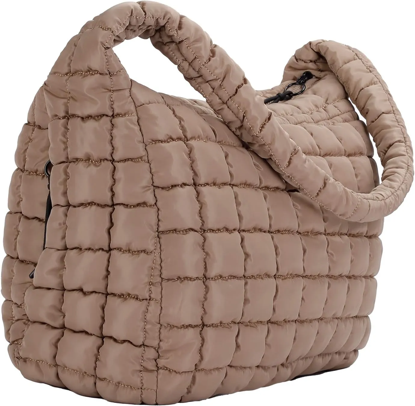 Quilted Tote Bag, Large Carryall Shoulder Hobo Bag, Lightweight Puffer Design