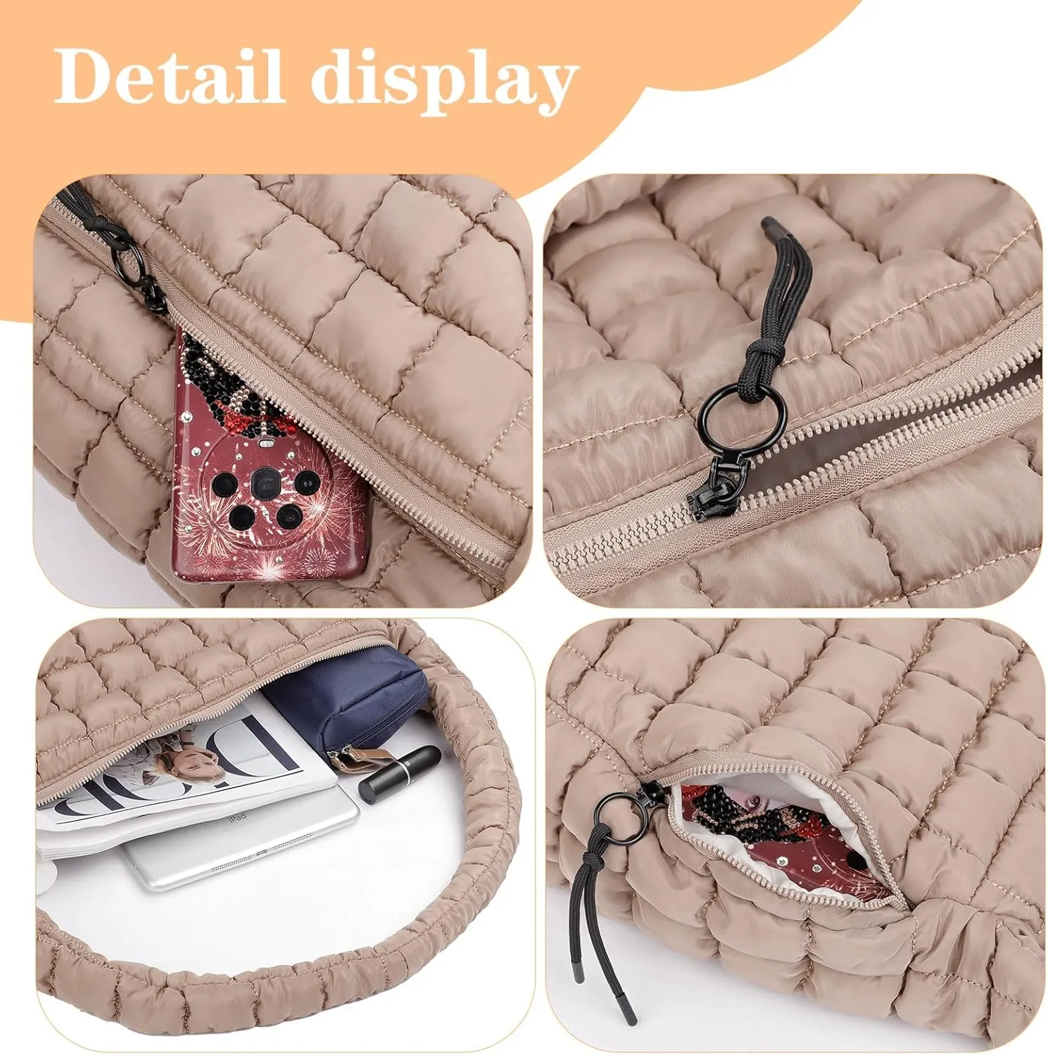 Quilted Tote Bag, Large Carryall Shoulder Hobo Bag, Lightweight Puffer Design