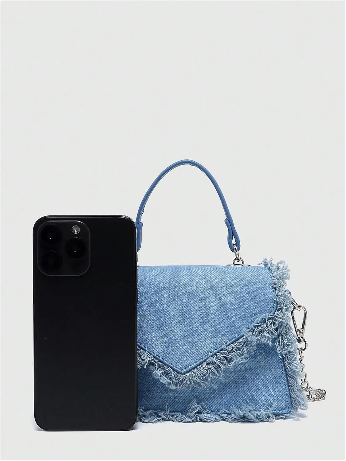 QWINEE Women's Fringe Hobo Bag Tassel Trim Small Denim Bag Vegan Suede Tassel Hippie Crossbody Bag